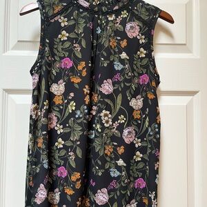 LOFT Floral Sleeveless Blouse - Black with Multicolor Flowers